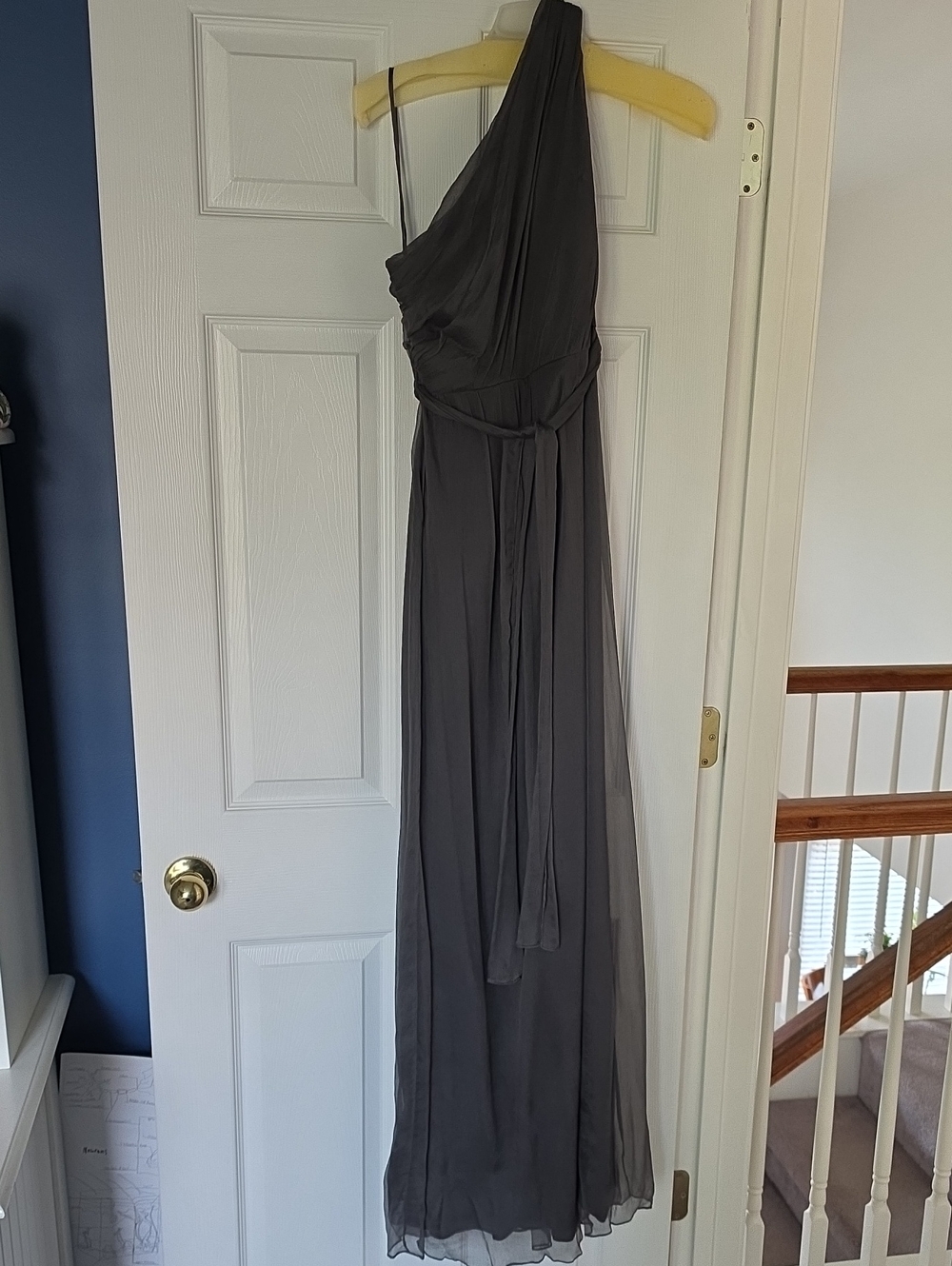 Amsale Charcoal One-Shoulder Chiffon Gown